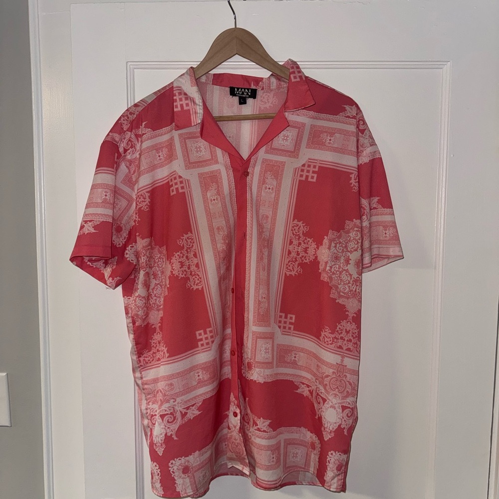 Pink and White Casual Button Down Shirt